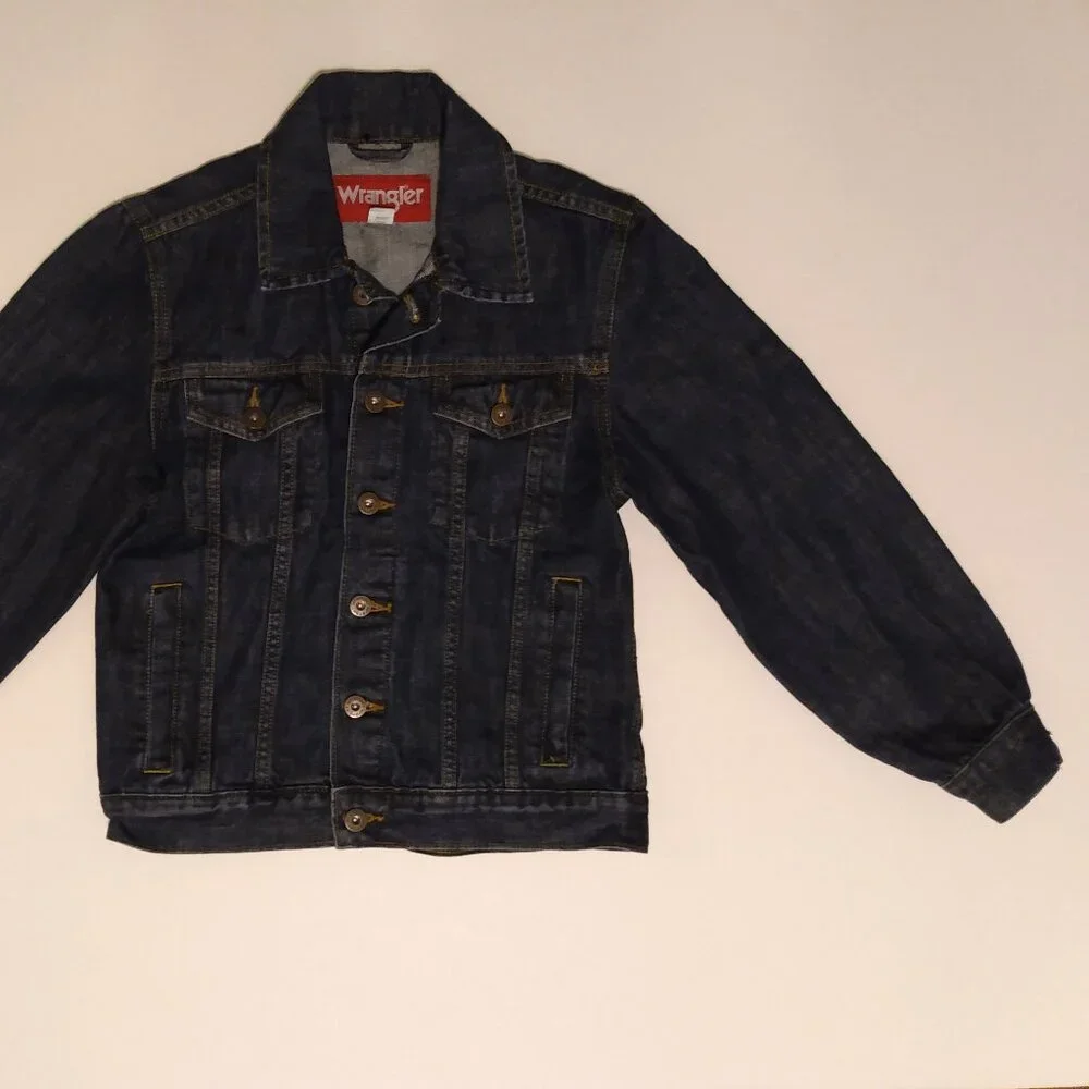 Wrangler Jean Jacket Boys Size Medium Kids Youth Denim Dark Blue Cowboy Ranch